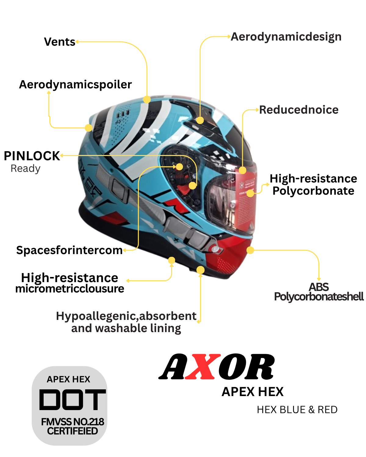 Axor Apex Full Face Helmet | ECE 22.06 DOT ISI | Dual Visor - Image 2