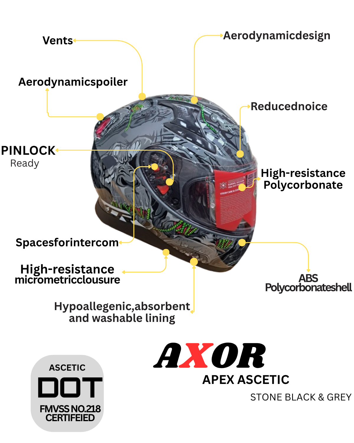 Axor Apex Full Face Helmet | ECE 22.06 DOT ISI | Dual Visor - Image 2