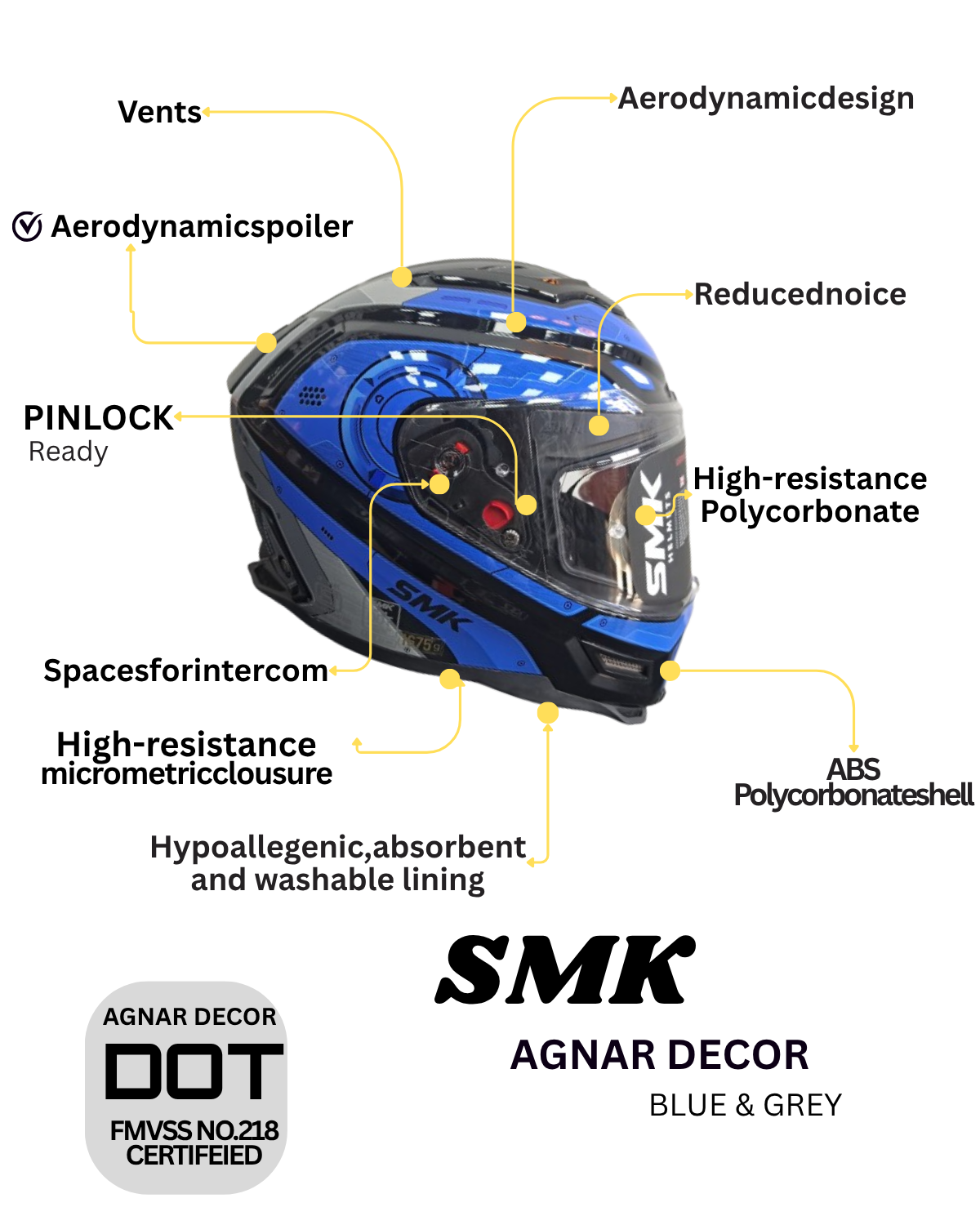 SMK Agnar Tektron Helmet | ECE 22.06 DOT ISI | Dual Visor Tech - Image 2